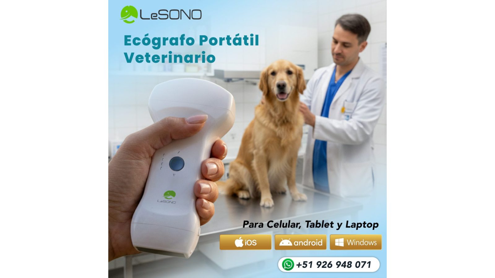 Lesono Dual (Linea + Convexo + Cardíaco ) - Ecografo Veterinario inalámbrico